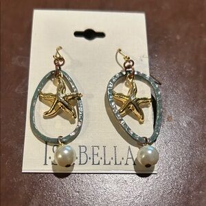 Isabella Gold Tone Pierce Starfish Earrings with Pearl Accent!